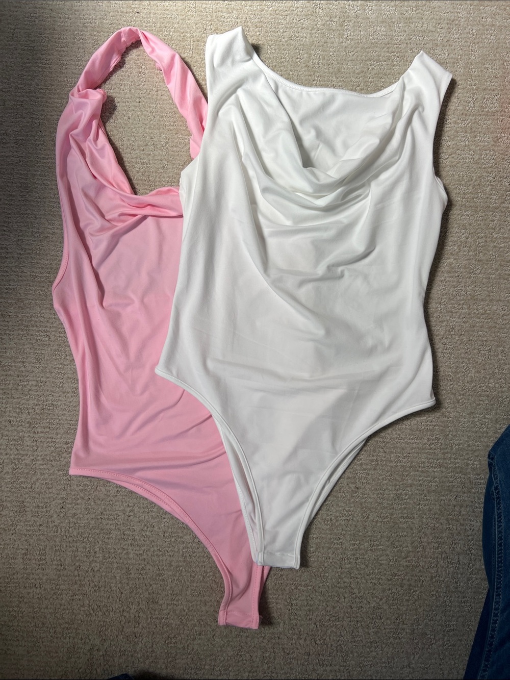 2 Bodysuits - Pink Halter and white Cowl neck